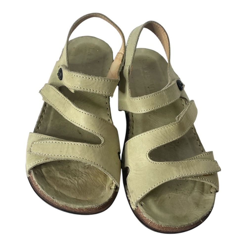 LA Plume Green Leather Open-Toe Sandals with Slingback Design SZ 38
